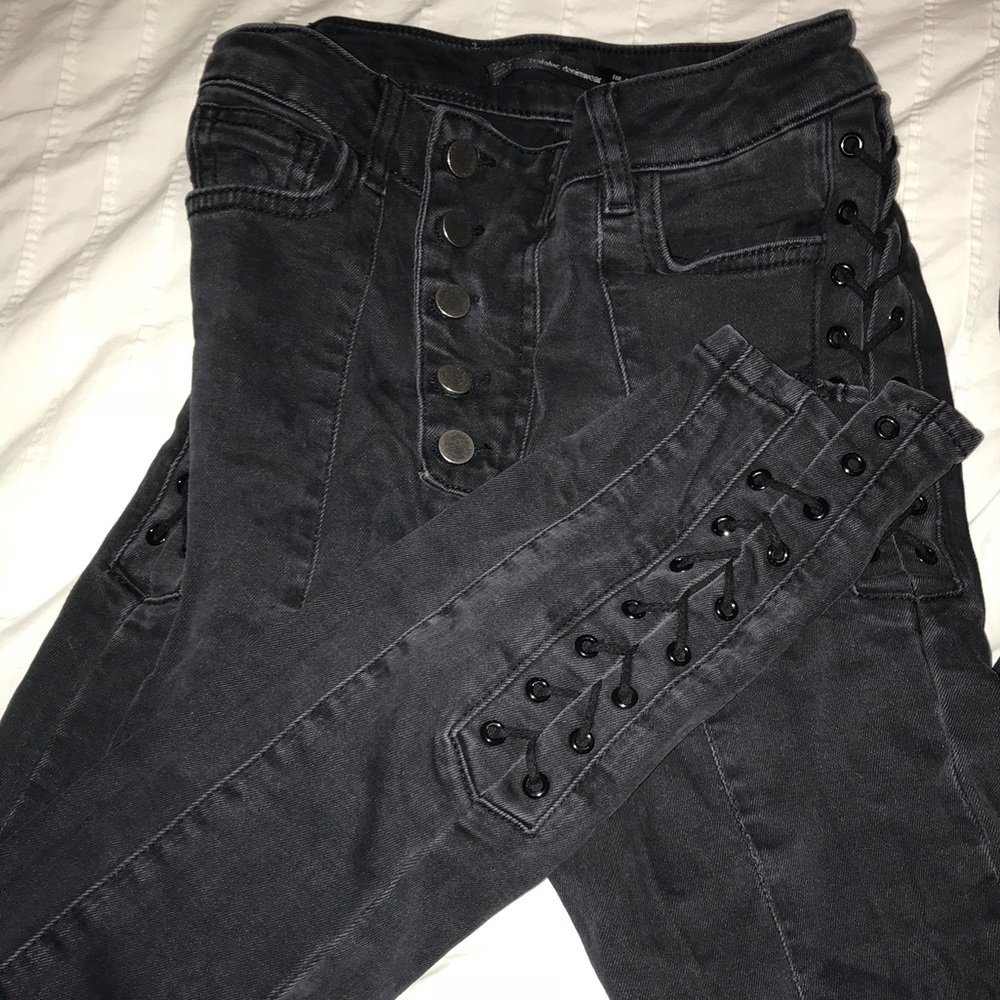 Zara Button Fly Lace Up jeans
